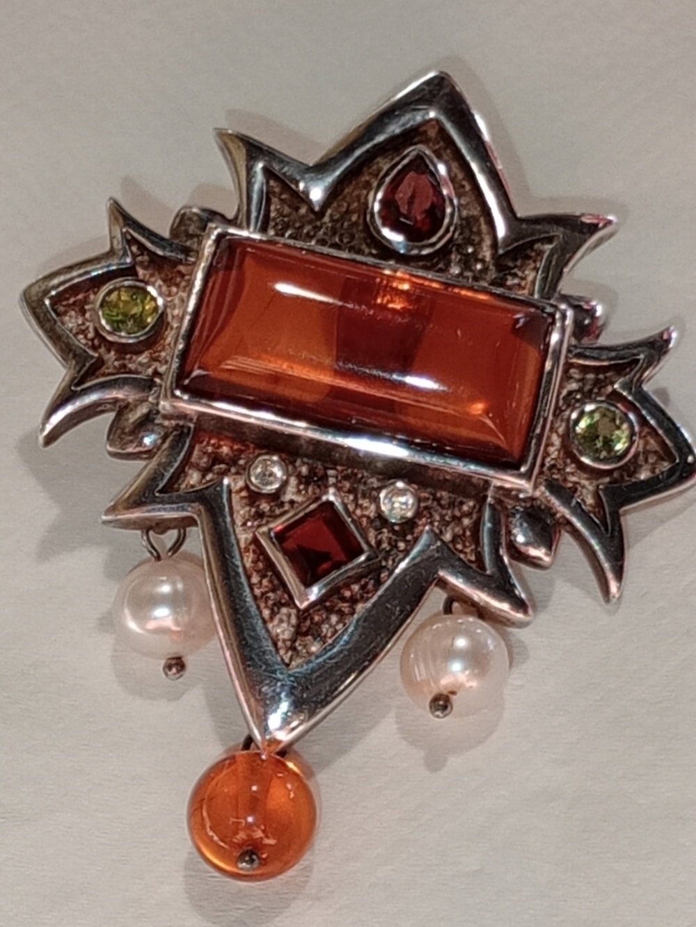 Vintage Victorian Style Sterling Silver Multi-Gemstone Pendant